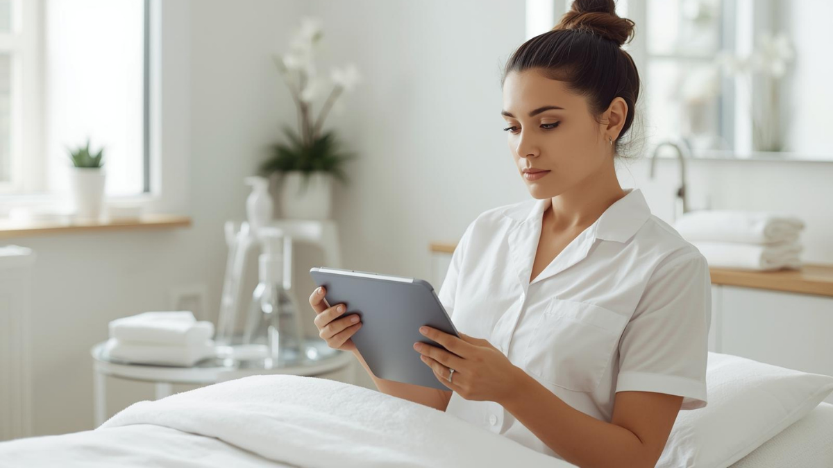 Esthetician reviewing a simple reset plan with a client after an aftercare miss