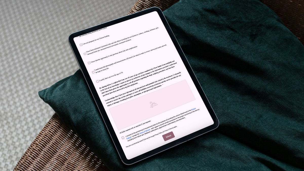 Glow Forms client consent on an ipad