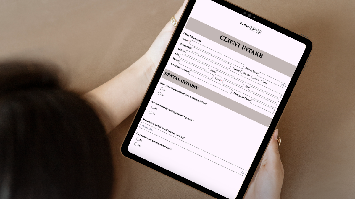 Client completes branded form on ipad