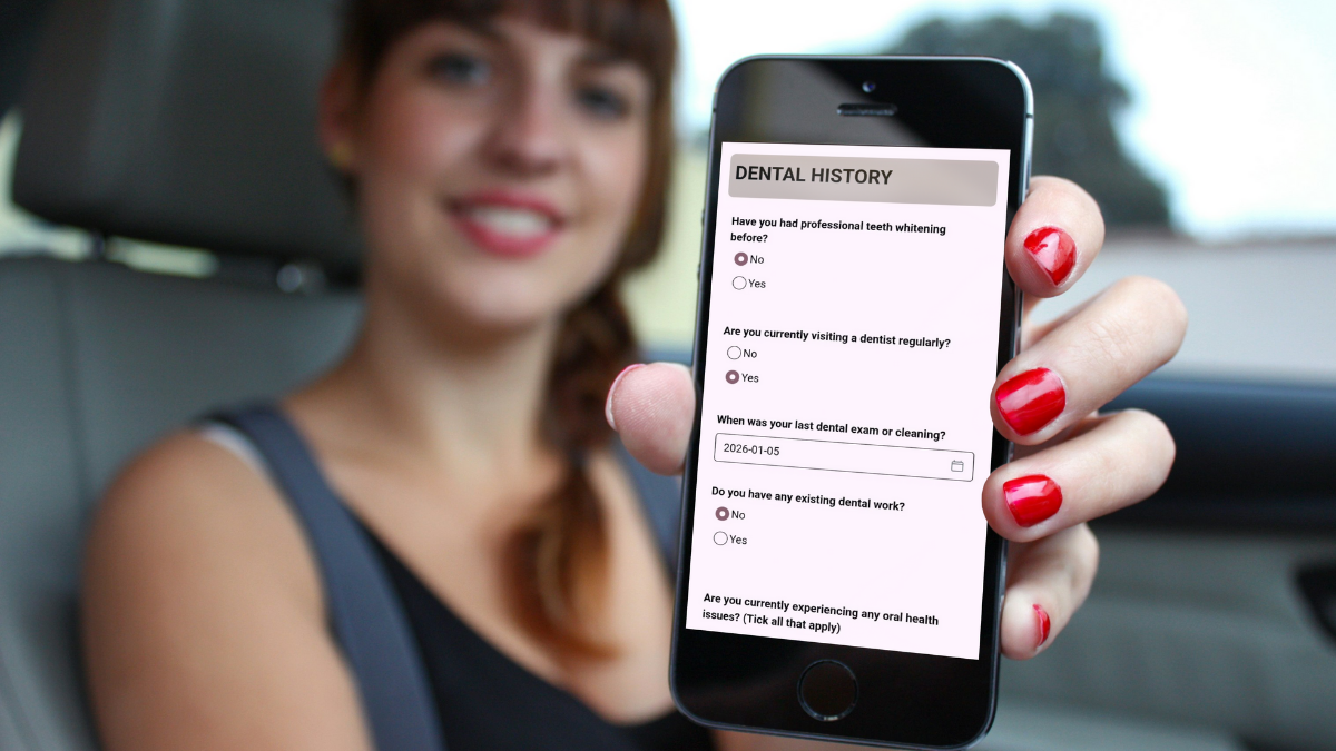 Client receives booking email then completes mobile intake within 24 hours