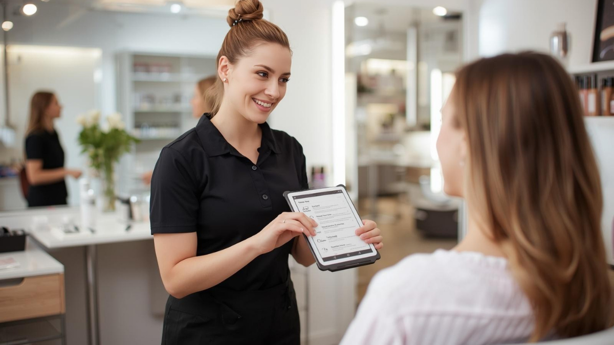 Beauty therapist offers a quick add-on option during a treatment consultation