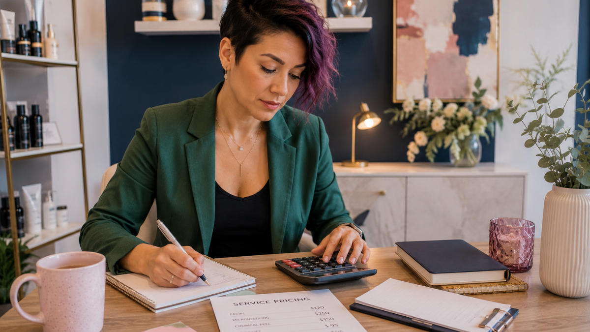 Beauty business owner updating salon pricing while maintaining strong client relationships