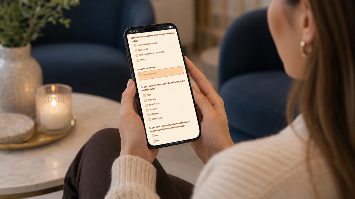 Beauty client completing GlowForms intake and consent forms quickly on their phone before an appointment